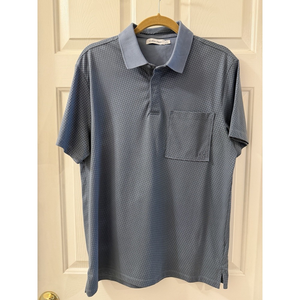 Men's Short Sleeve Shirt Calvin Klein Medium Cotton Blend Pullover Button Neck